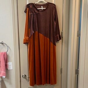 Velvet Two-Tone Rust and Brown Maxi Dress